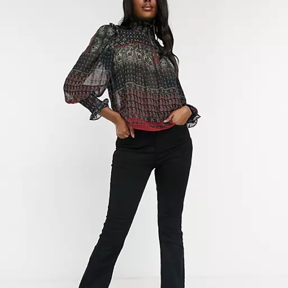 TOPSHOP paisley print shirred sleeve top size 2 - Picture 2 of 4